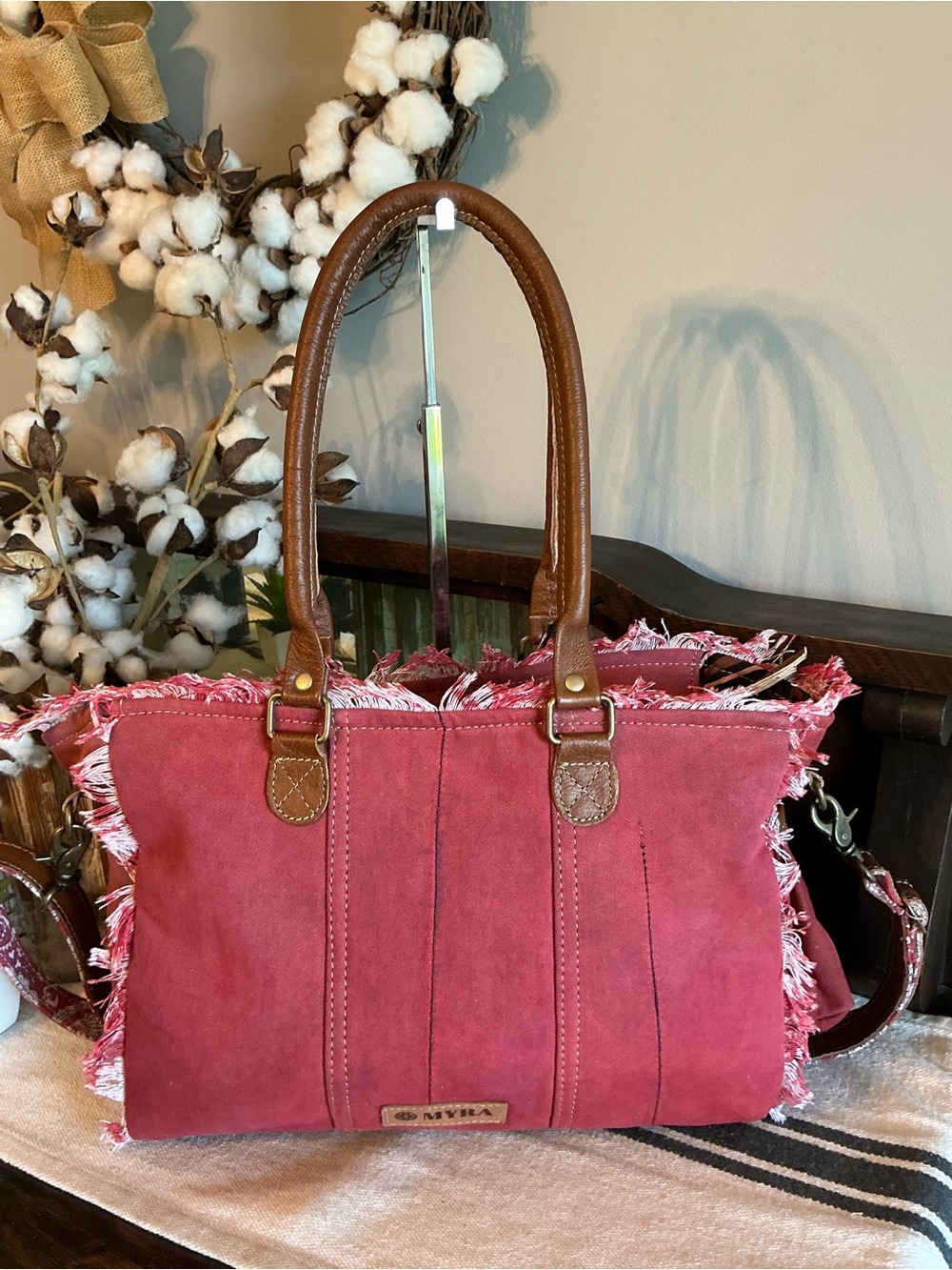 NWT Myra Bag Coastal Steel Upcyclyed Canvas Shoulder Bag Tote Crossbody Red $65 - Picture 2 of 15